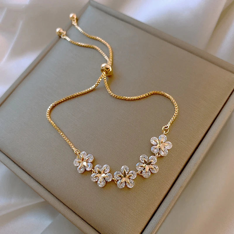 Luxury Crystal Butterfly & Flower Charm Bracelet