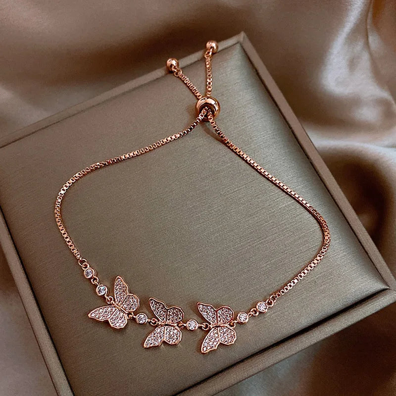 Luxury Crystal Butterfly & Flower Charm Bracelet