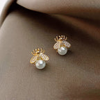Elegant Honey Bee Pearl Stud Earrings for Women