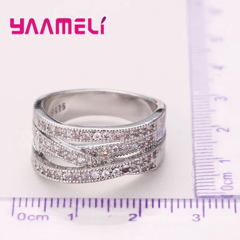 Cubic Zirconia Criss-Cross Silver Statement Ring