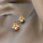 Elegant Honey Bee Pearl Stud Earrings for Women