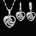 925 Sterling Silver Heart Necklace & Earrings Jewelry Set