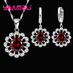 Sterling Silver Crystal Pendant Necklace & Hoop Earring Set