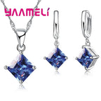 Sterling Silver Geometric Crystal Necklace & Earring Set