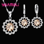 Sterling Silver Crystal Pendant Necklace & Hoop Earring Set