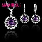 Sterling Silver Crystal Pendant Necklace & Hoop Earring Set