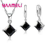 Sterling Silver Geometric Crystal Necklace & Earring Set