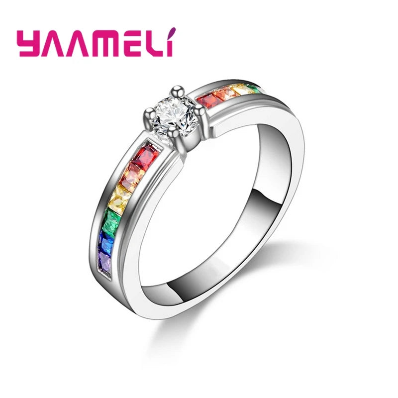 925 Sterling Silver Rainbow Cubic Zirconia Ring