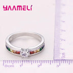 925 Sterling Silver Rainbow Cubic Zirconia Ring