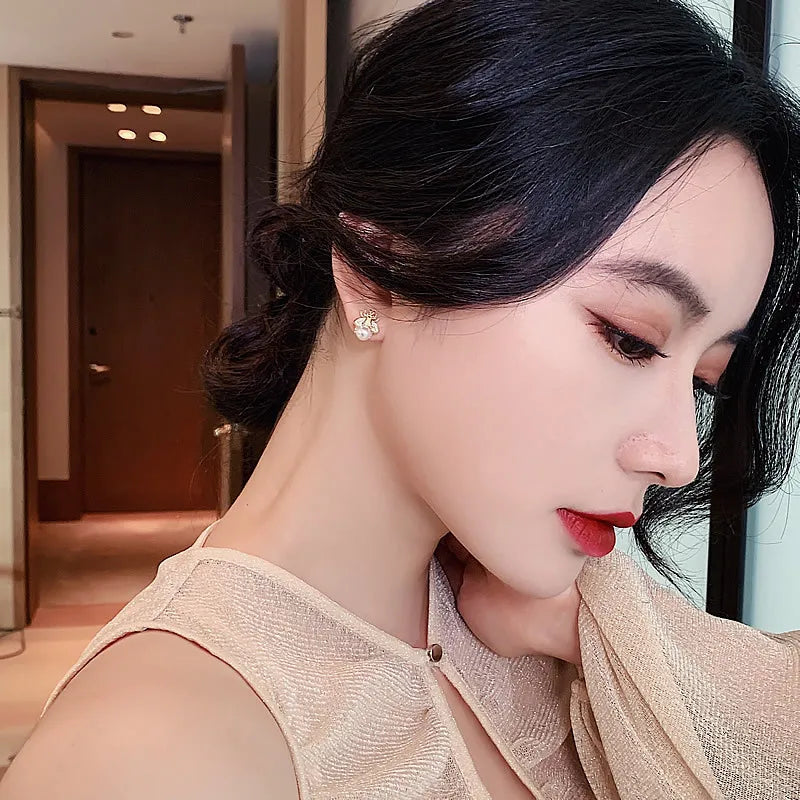 Elegant Honey Bee Pearl Stud Earrings for Women