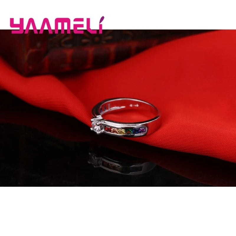 925 Sterling Silver Rainbow Cubic Zirconia Ring