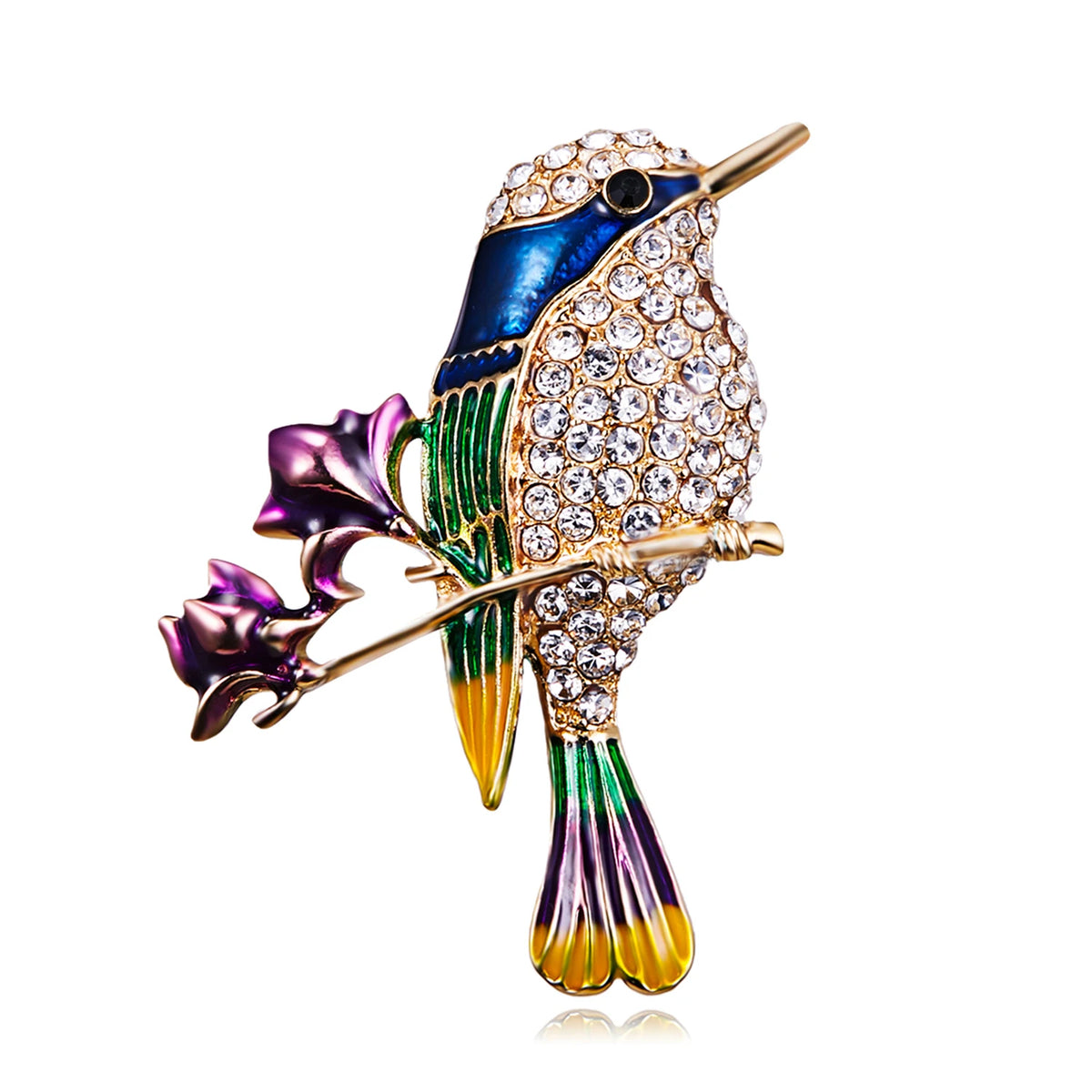 Sparkling Rhinestone Enamel Hummingbird Brooch Pin