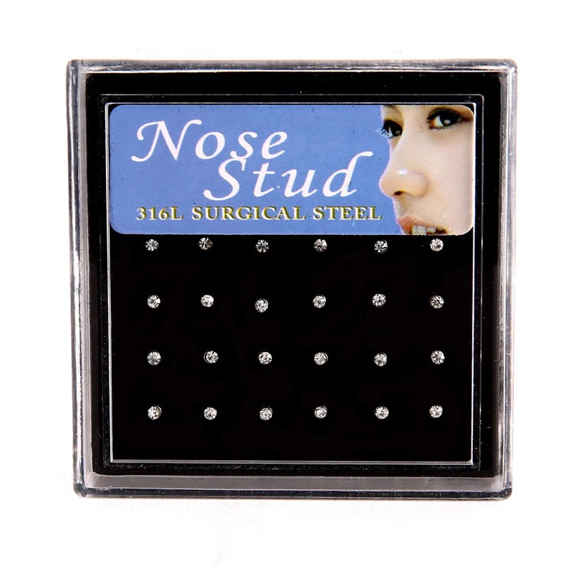 24-Piece Surgical Steel Crystal Nose Studs Set