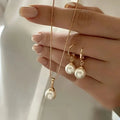 Elegant Vintage Gold Pearl Necklace & Earring Set
