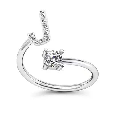 Sparkling Zircon Initial Ring | Adjustable Letter Ring