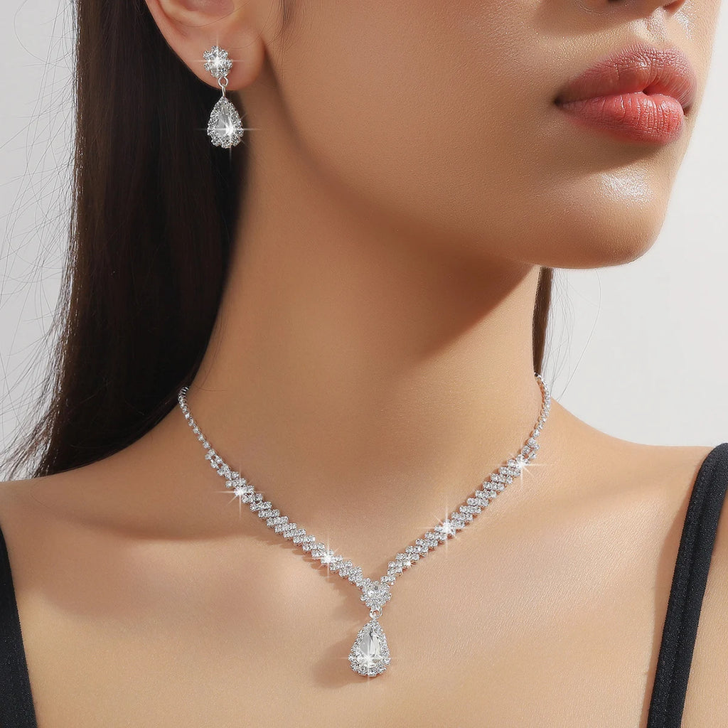 Elegant 3-Piece Water Drop Bridal Jewelry Set
