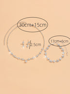 Elegant 4-Piece Floral Necklace, Bracelet & Earrings Set