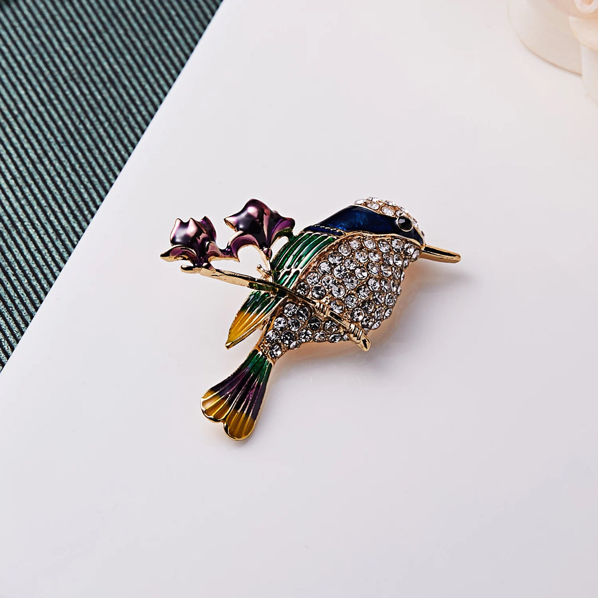 Sparkling Rhinestone Enamel Hummingbird Brooch Pin
