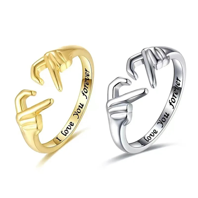 Adjustable Hugging Hands Romantic Promise Ring