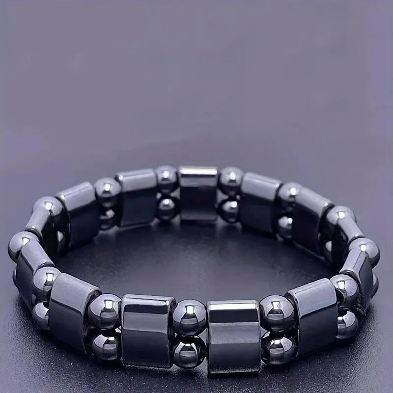 Double-Row Black Magnetic Energy Bead Bracelet