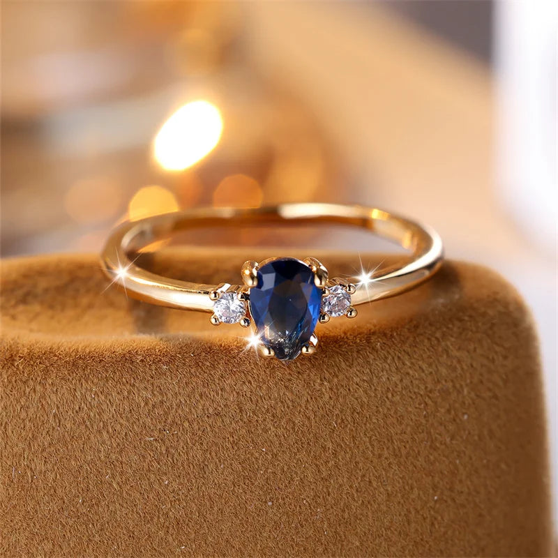 Minimalist Royal Blue Pear Cut Gold Tone Stacking Ring