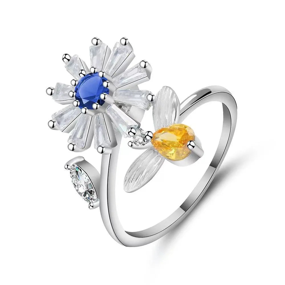 Adjustable Crystal Fidget Spinner Anxiety Ring