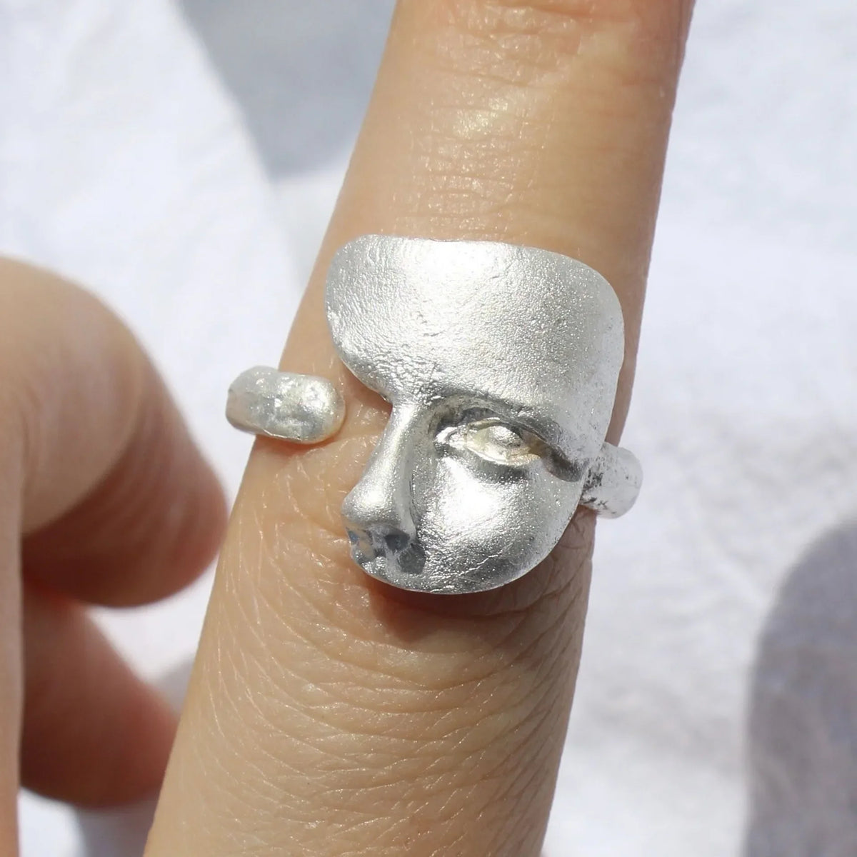 Mystical Mask Face Ring | Adjustable Goth Silver Ring