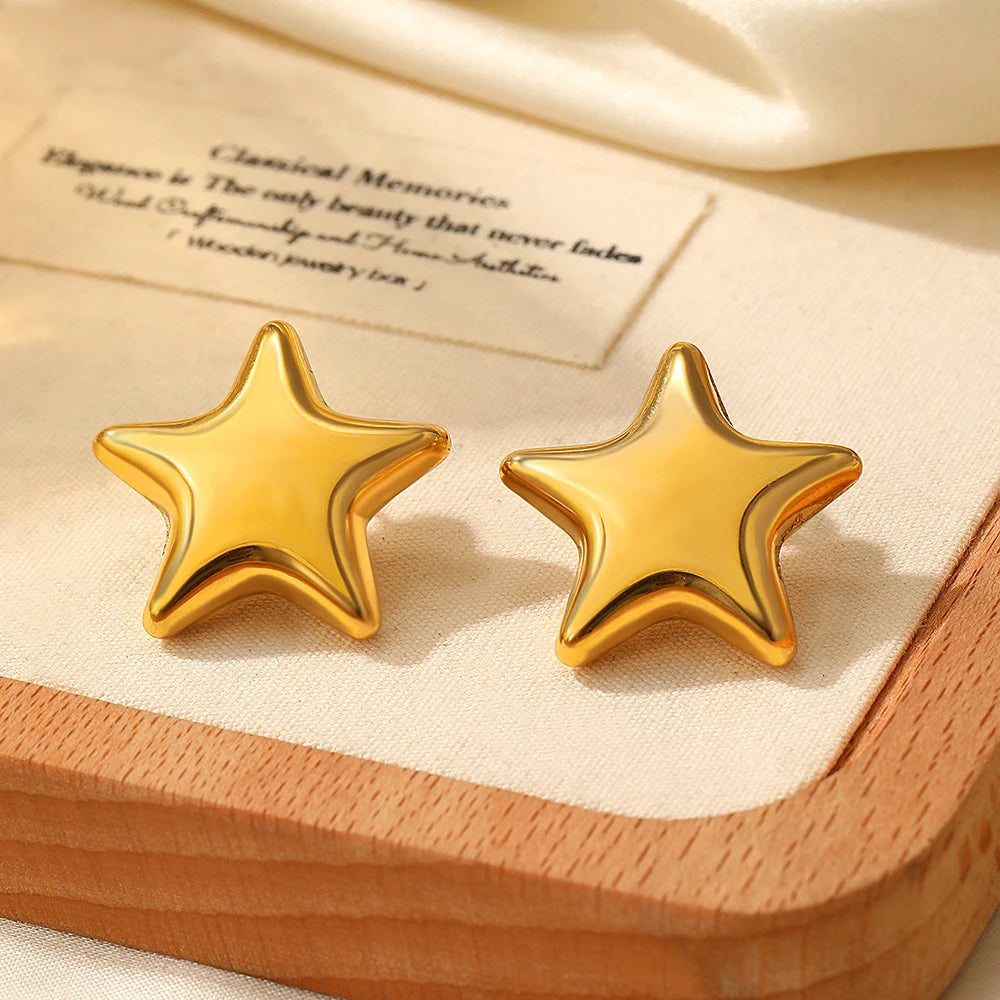 Sparkling Stainless Steel Star Stud Earrings