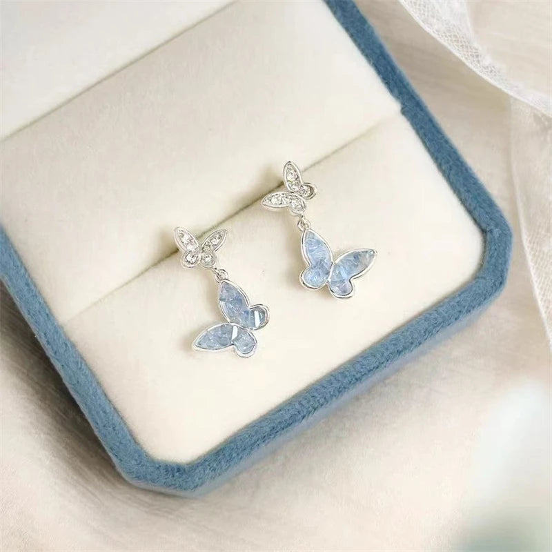 Luxury Blue Zircon Double Butterfly Jewelry Set