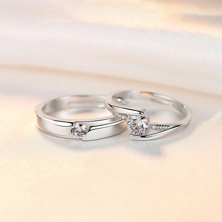 2PCS Matching 925 Sterling Silver Zircon Couple Rings
