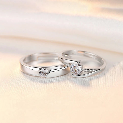 2PCS Matching 925 Sterling Silver Zircon Couple Rings