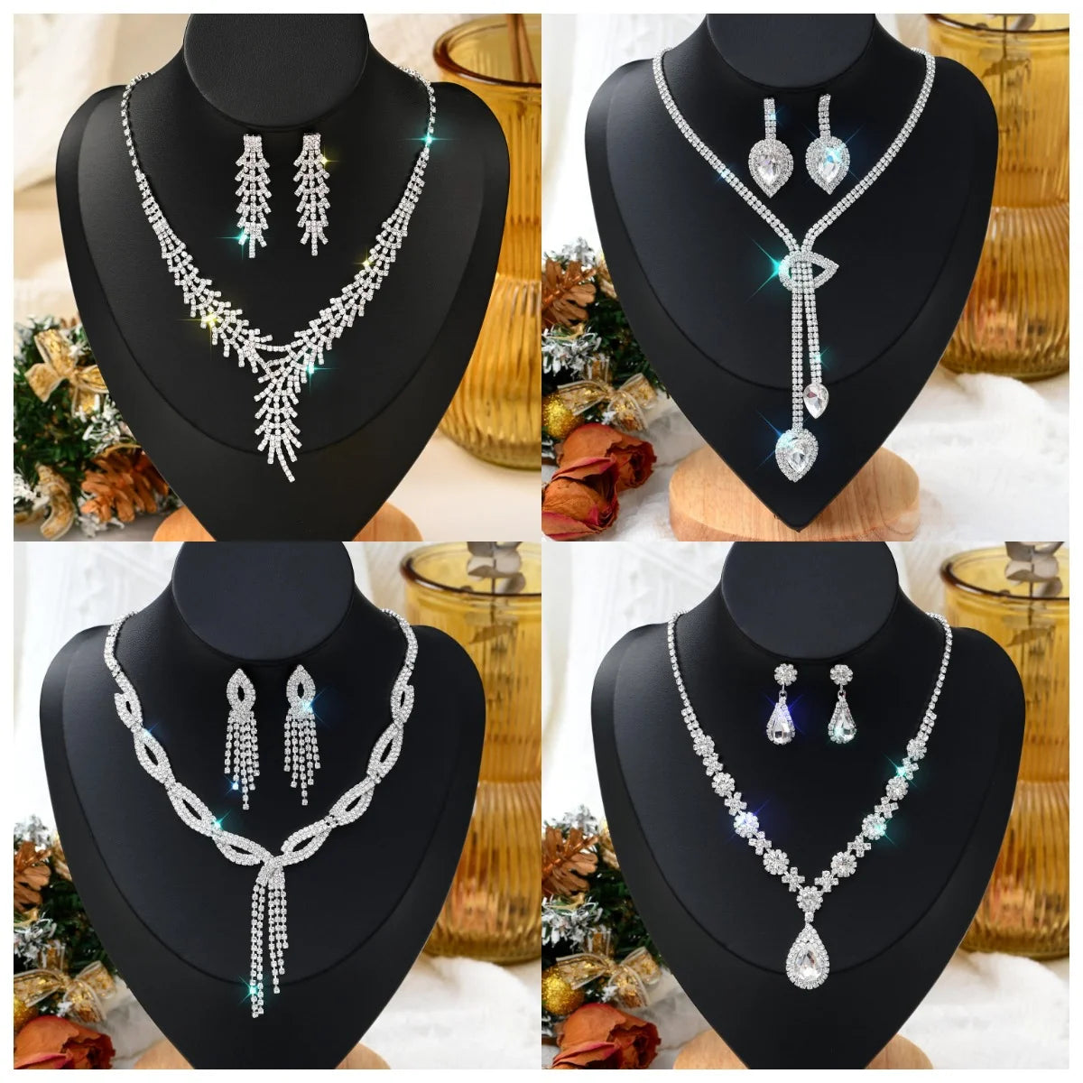 Elegant 3-Piece Rhinestone Teardrop Bridal Jewelry Set