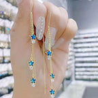 Elegant Blue Heart Zircon Tassel Drop Earrings