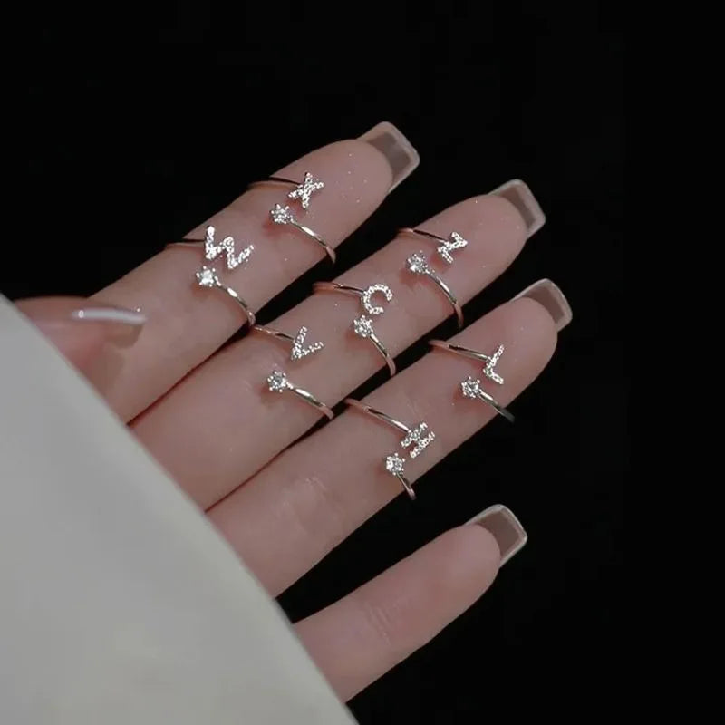 Sparkling Zircon Initial Ring | Adjustable Letter Ring