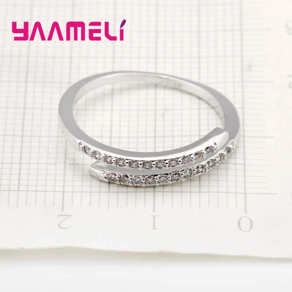 Adjustable 925 Sterling Silver Plated Zirconia Thin Ring