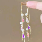 Elegant Blue Heart Zircon Tassel Drop Earrings