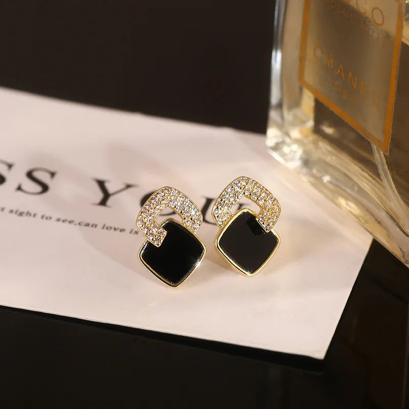 Black Zircon Square Geometric Stud Earrings