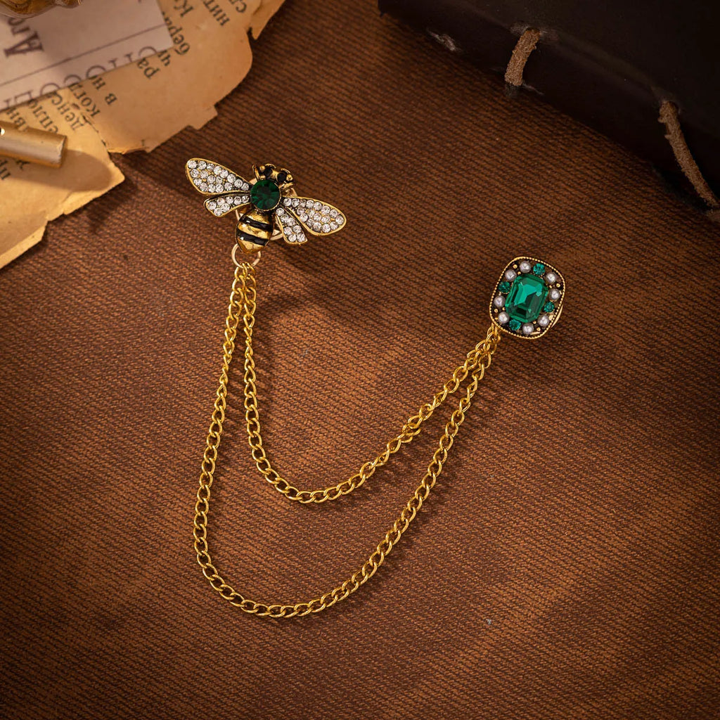 Vintage Luxury Bee Crystal Tassel Brooch Pin