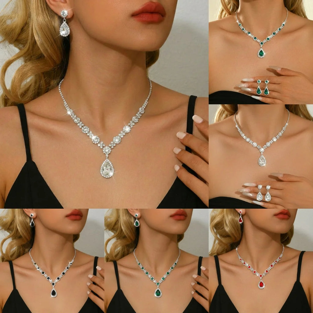 Classic Teardrop Crystal Necklace & Earrings Set