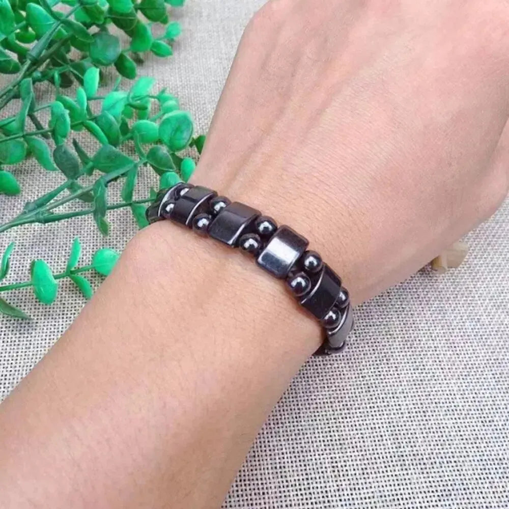 Double-Row Black Magnetic Energy Bead Bracelet