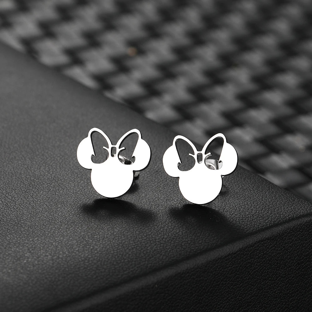 Stainless Steel Cute Bow Mouse Stud Earrings