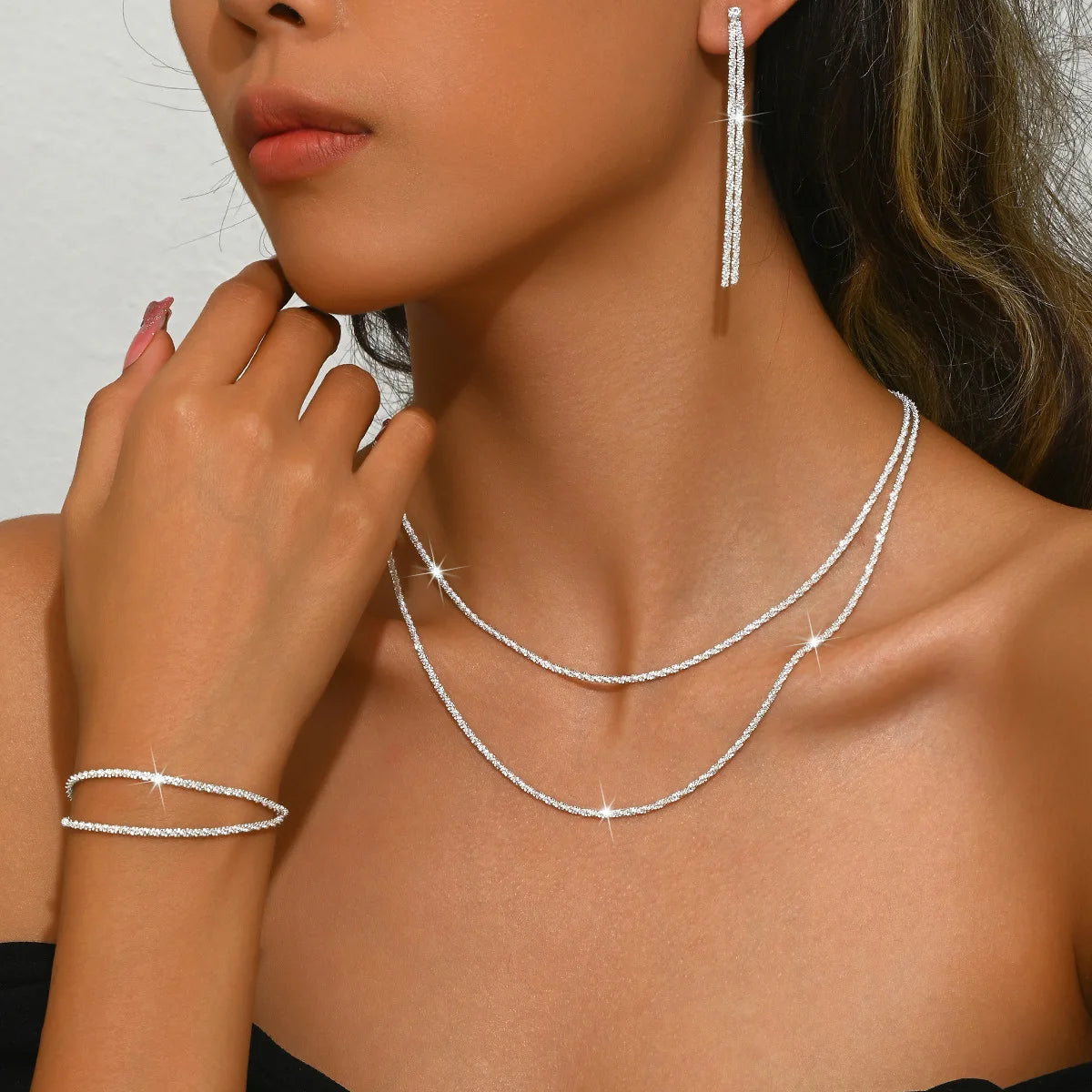 Minimalist Silver Starry Sky Jewelry Set for Women