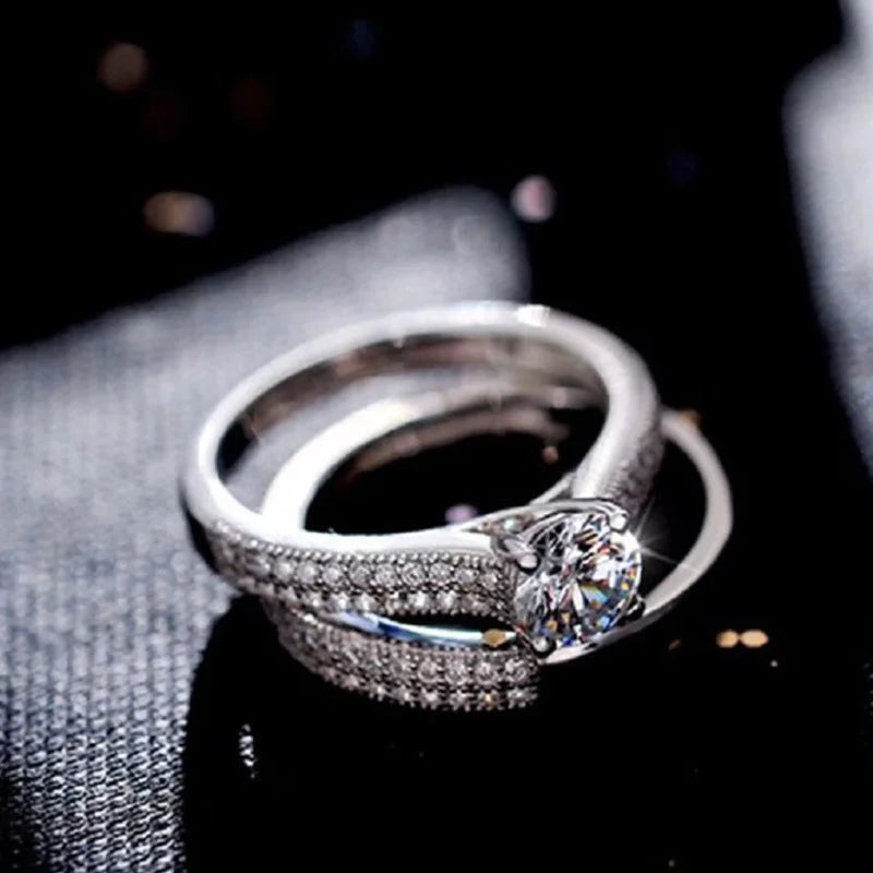 Vintage Halo 925 Sterling Silver Wedding Ring Set
