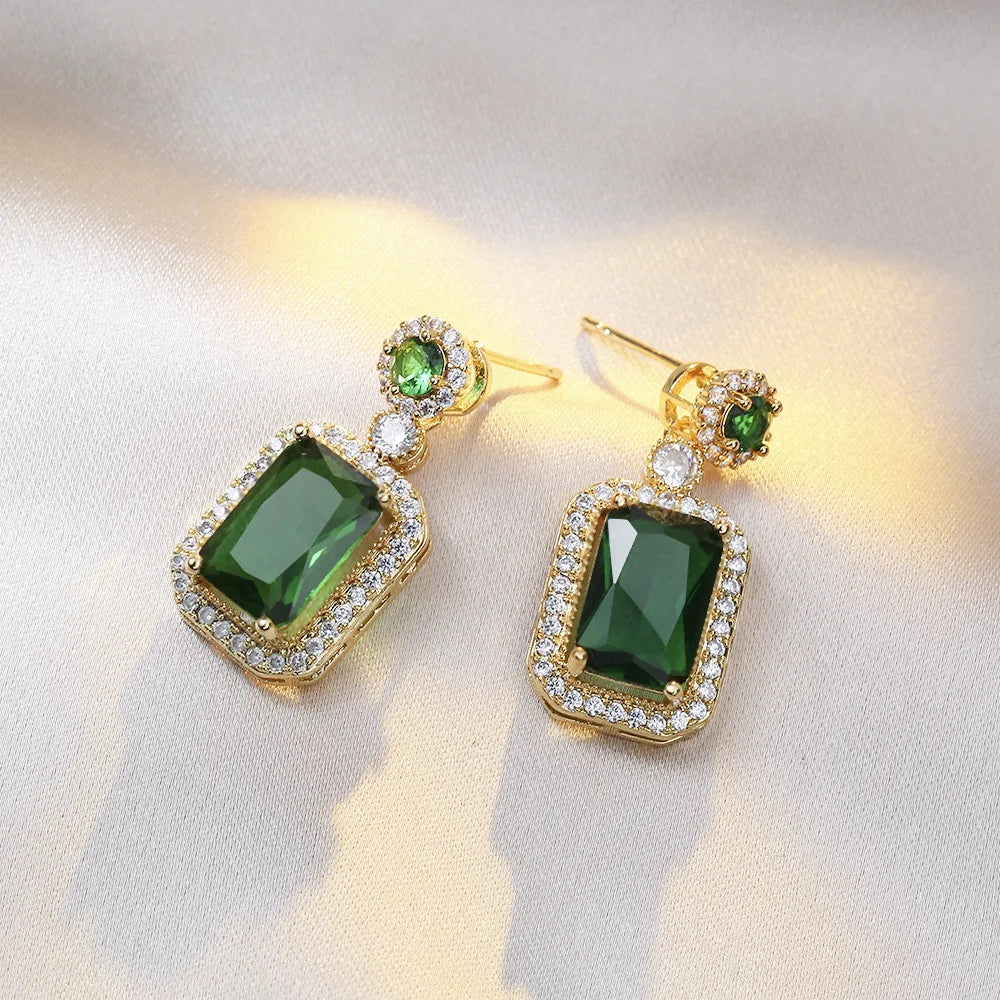 4-Piece Square Rhinestone Necklace, Earrings & Ring Set