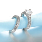 925 Sterling Silver CZ Matching Couple's Ring Set