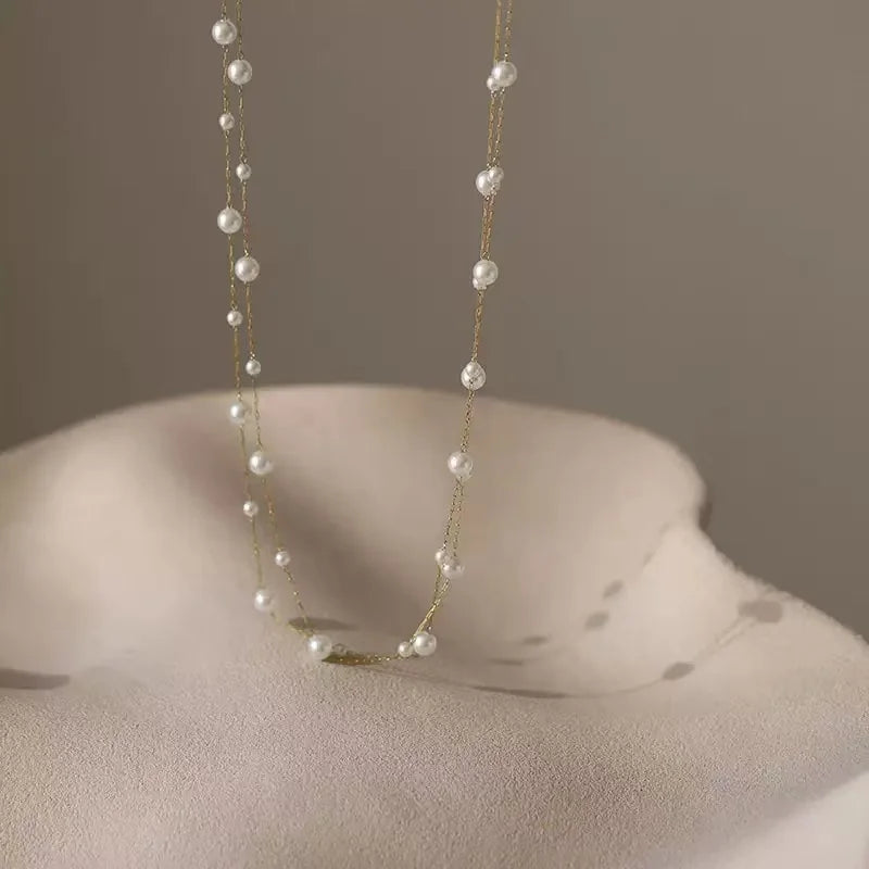 Elegant Double-Layer Pearl Chain Necklace for Women