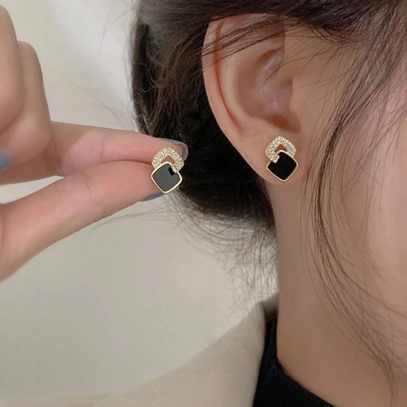 Black Zircon Square Geometric Stud Earrings