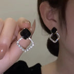 Black Zircon Square Geometric Stud Earrings