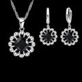 Sterling Silver Crystal Pendant Necklace & Hoop Earring Set