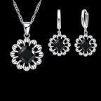Sterling Silver Crystal Pendant Necklace & Hoop Earring Set